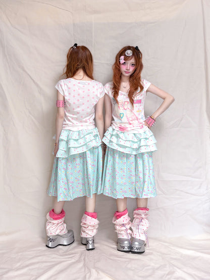 YJM with biubiu - Polka Dot Ruffle Sleeve Top shirt YJM with biubiu
