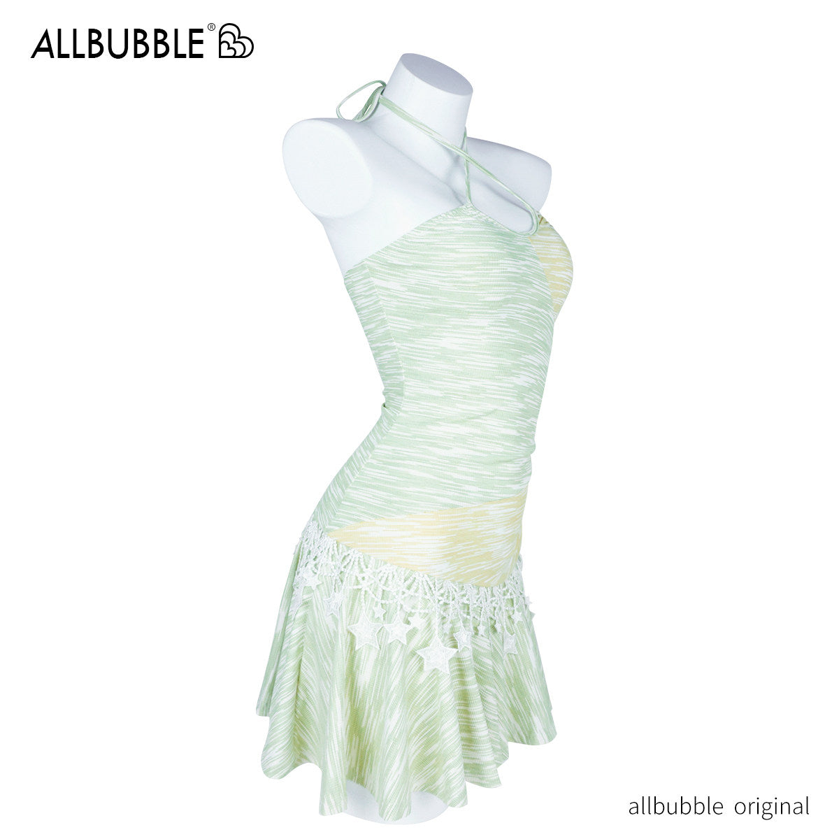 Allbubble - Yellow Green Star Halter Dress dress Allbubble