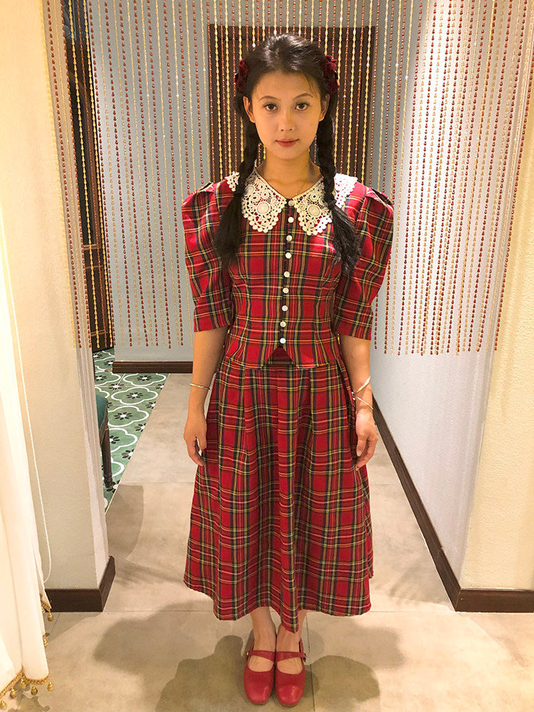 Nanjun Vintage – 90s Red Plaid Set set Nanjun Vintage