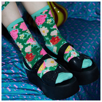 tntntutu Floral Cotton Socks Set | Colorful Mid-Calf Socks for Women | 2 Pairs sock tntntutu