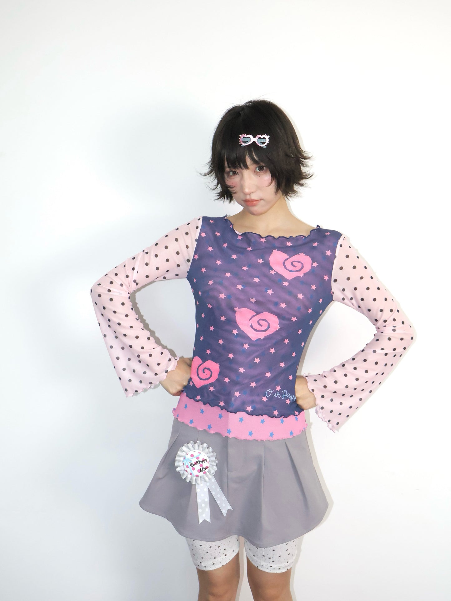 OurHappy - Blue Polka Mesh Top shirt Our Happy