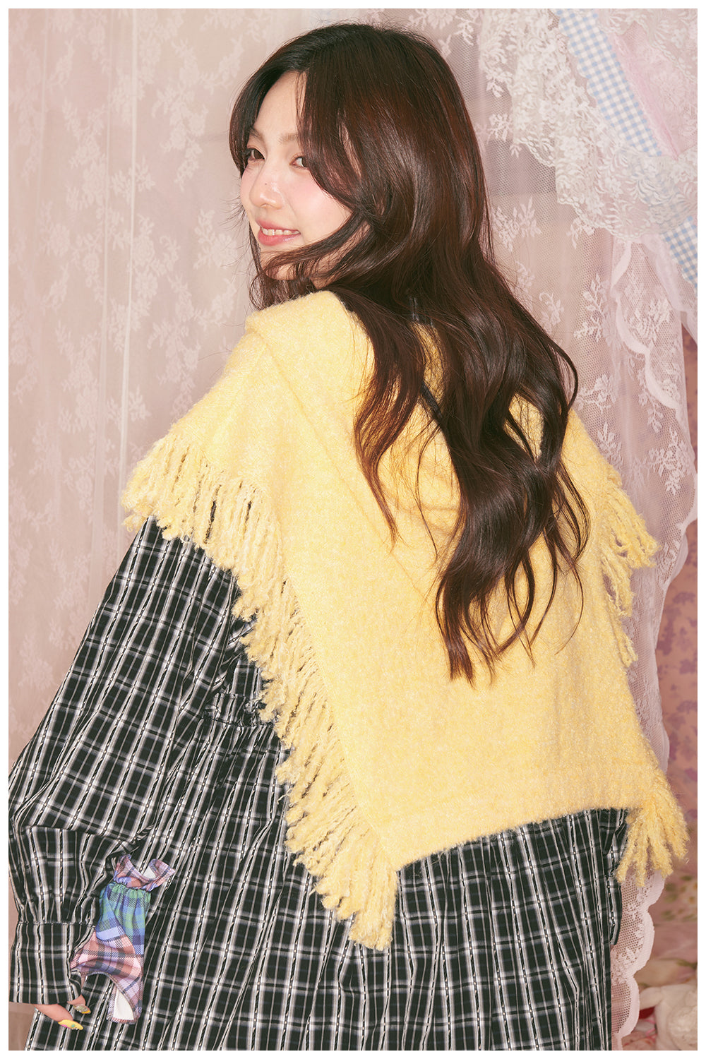 tntntutu - Dopamine Yellow Bear Knit Hooded Cape Kawaii Fringe Shoulder Poncho cape tntntutu