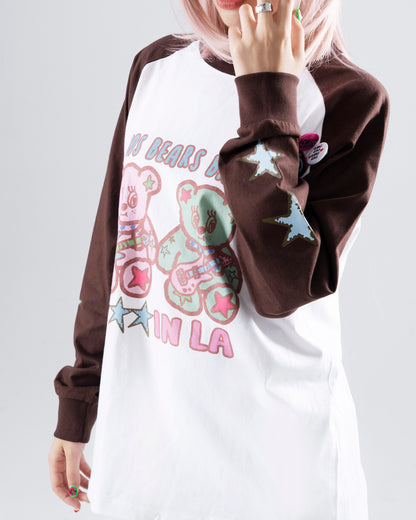 Oogreenapple - Bear Graphic Raglan Long Sleeve Tee shirt Oogreenapple