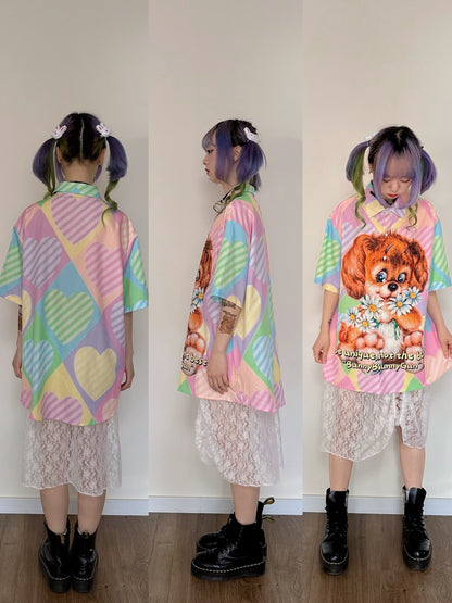 bunnybunnygun – Decora Kei Vintage Dog Oversize Shirt shirt bunnybunnygun