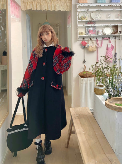 Disorder - Kawaii Black Plaid Wool Blend Mid Coat coat Disorder