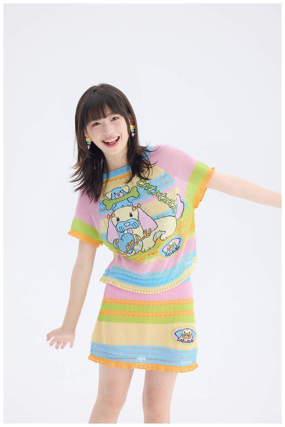 tntntutu - Colorful Dog Knit Set | Kidcore Fairy Kei Harajuku Two Piece Outfit set tntntutu