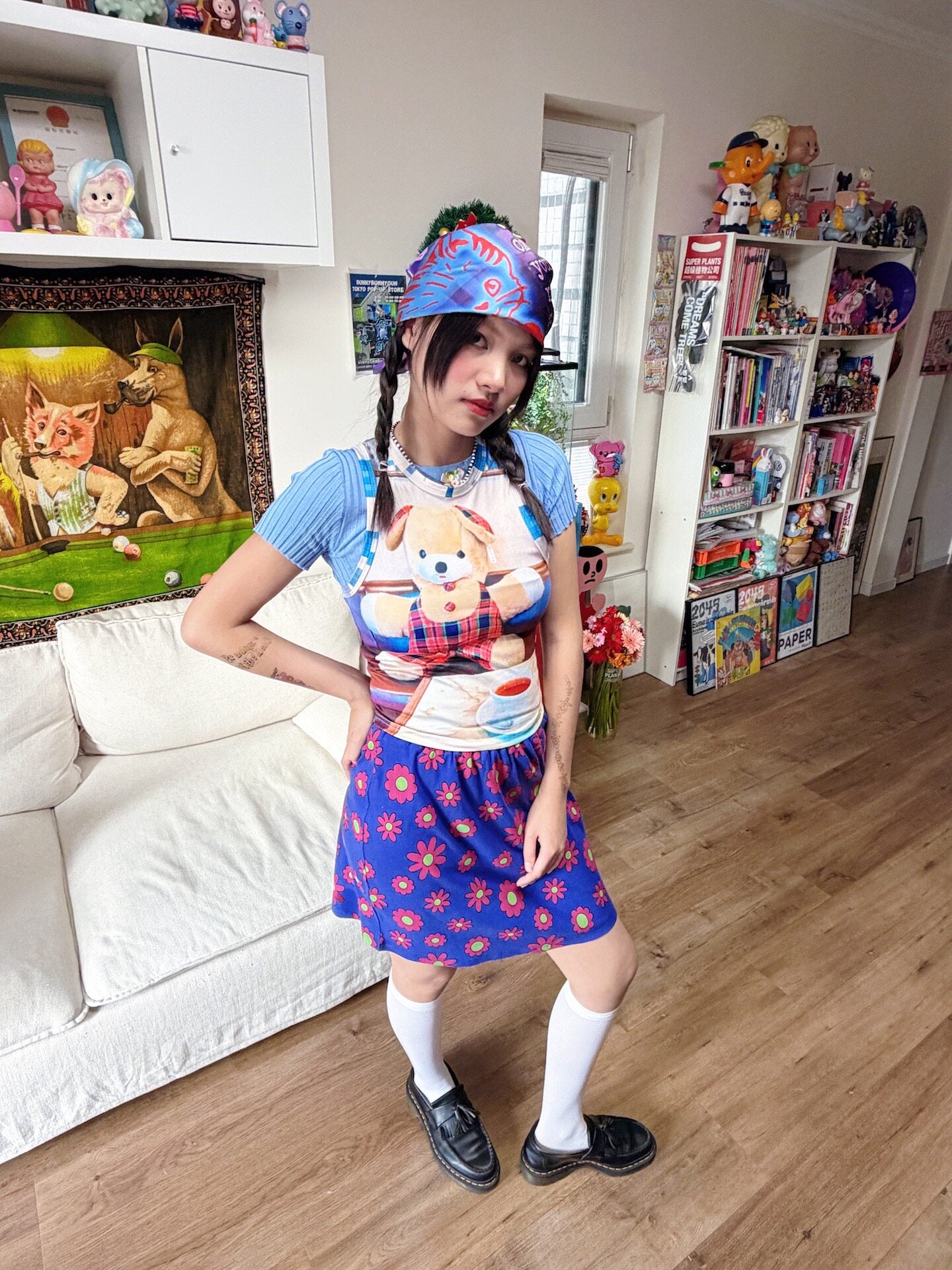 bunnybunnygun - Cartoon Flower Mini Skirt skirt bunnybunnygun