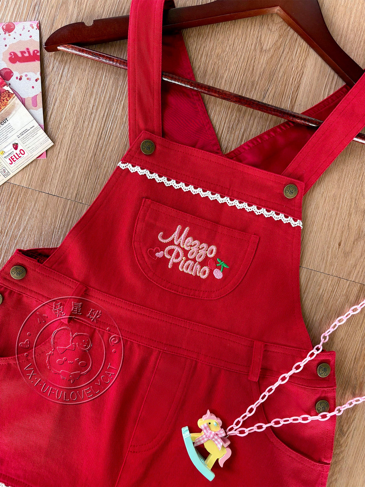 Bunny Planet - Jojifuku Cherry Red Embroidered Pinafore Dress dress bunnyplanet