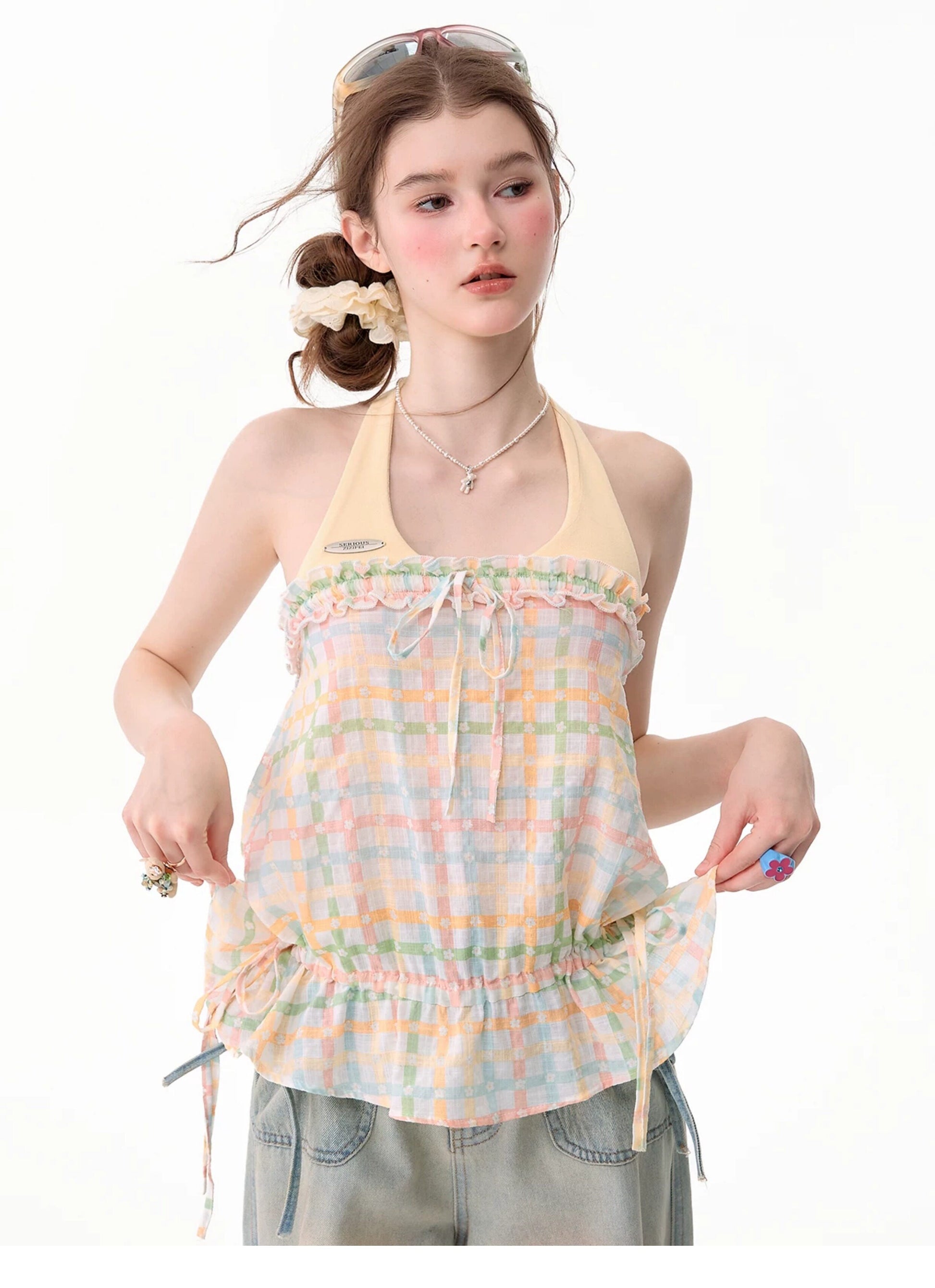 ziziFei - Yellow Plaid Halter Cami Top camisole ziziFei