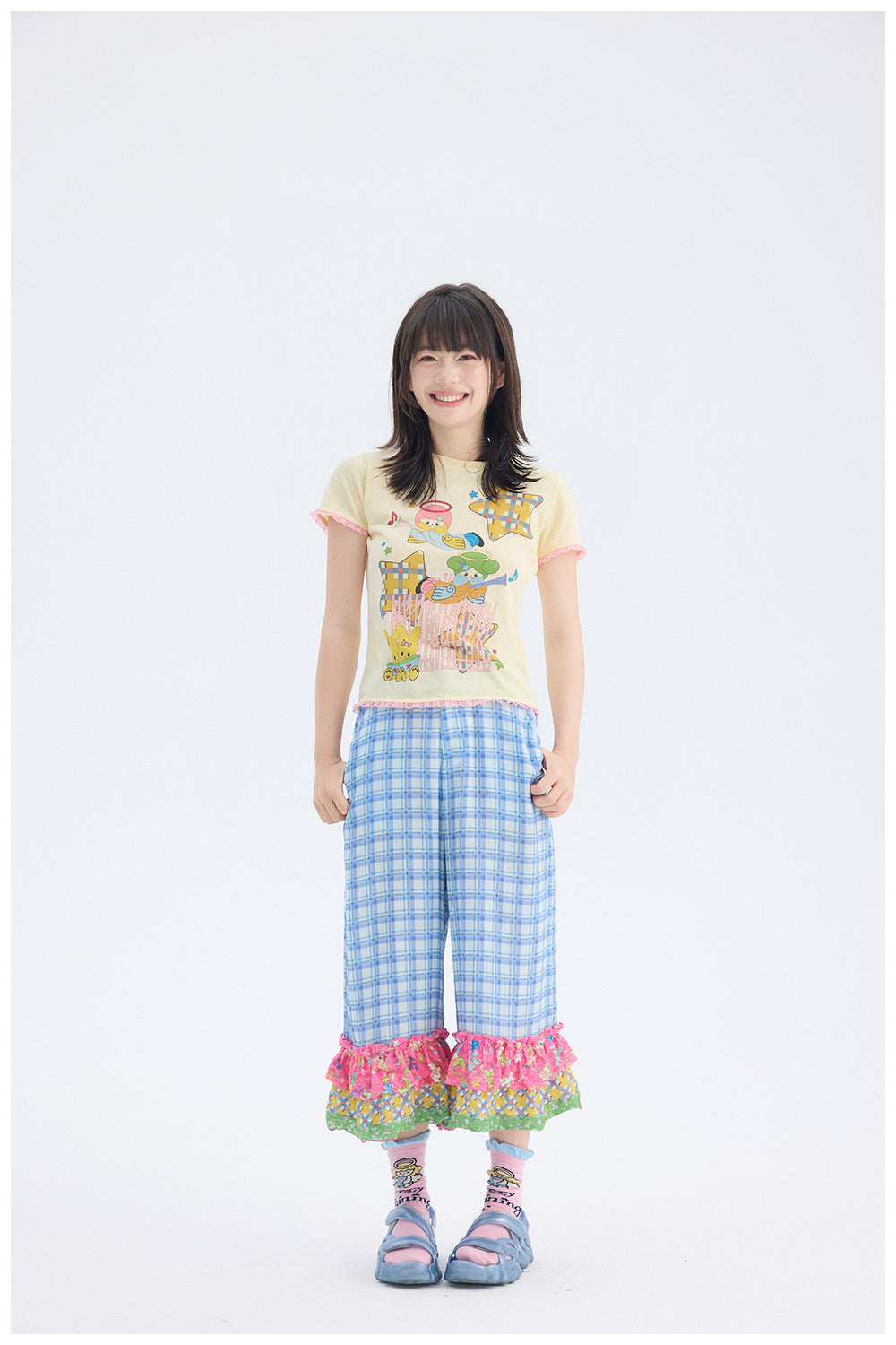 tntntutu - Blue Plaid Patchwork Pants | Fairy Kei Kawaii Harajuku Vintage Trousers pants tntntutu