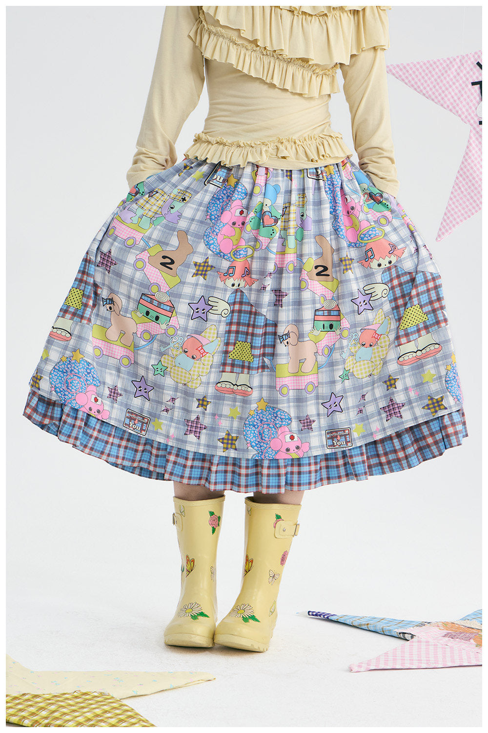 tntntutu - Plaid Angel Print Ruffle A-Line Skirt skirt tntntutu