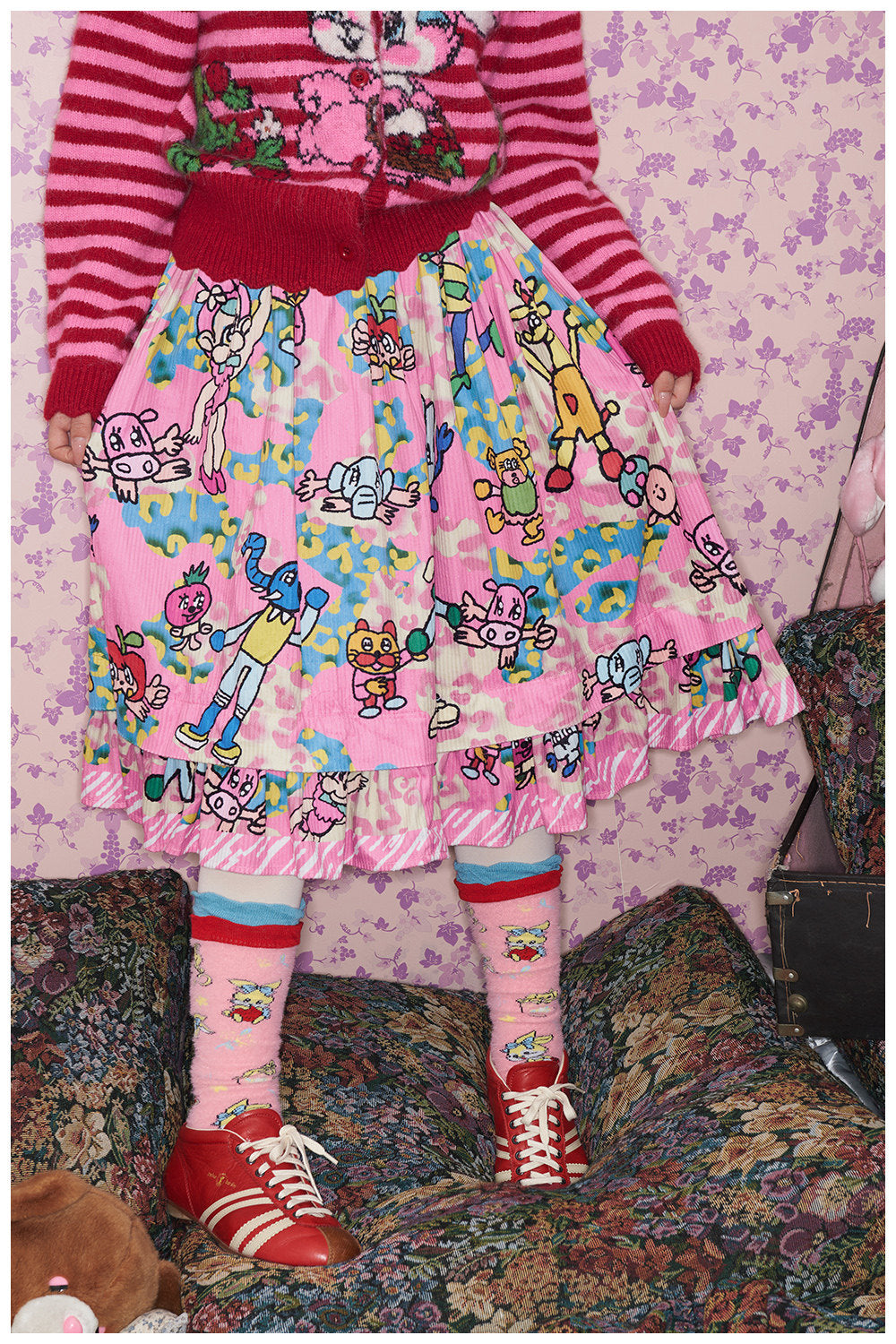 tntntutu - Kidcore Pink Animal Playground Illustrated Skirt skirt tntntutu