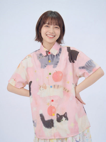 MeowMeow Bug - Vintage Print Vacation Shirt shirt MeowMeow Bug Pink Cat M