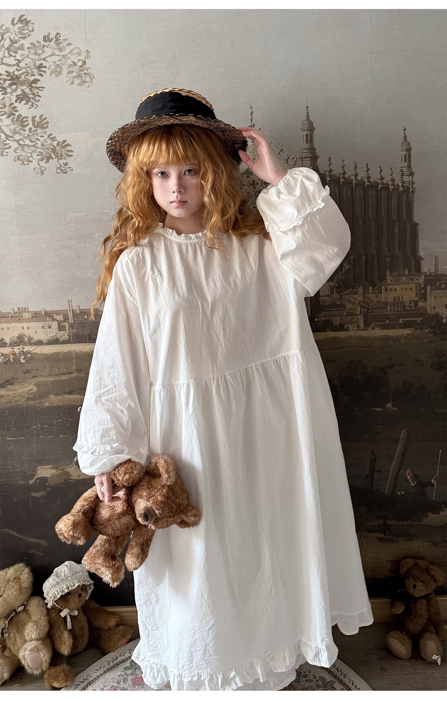 Labeau - White Puff Sleeve Lace Collar Loose Cotton Dress dress Labeau White Dress