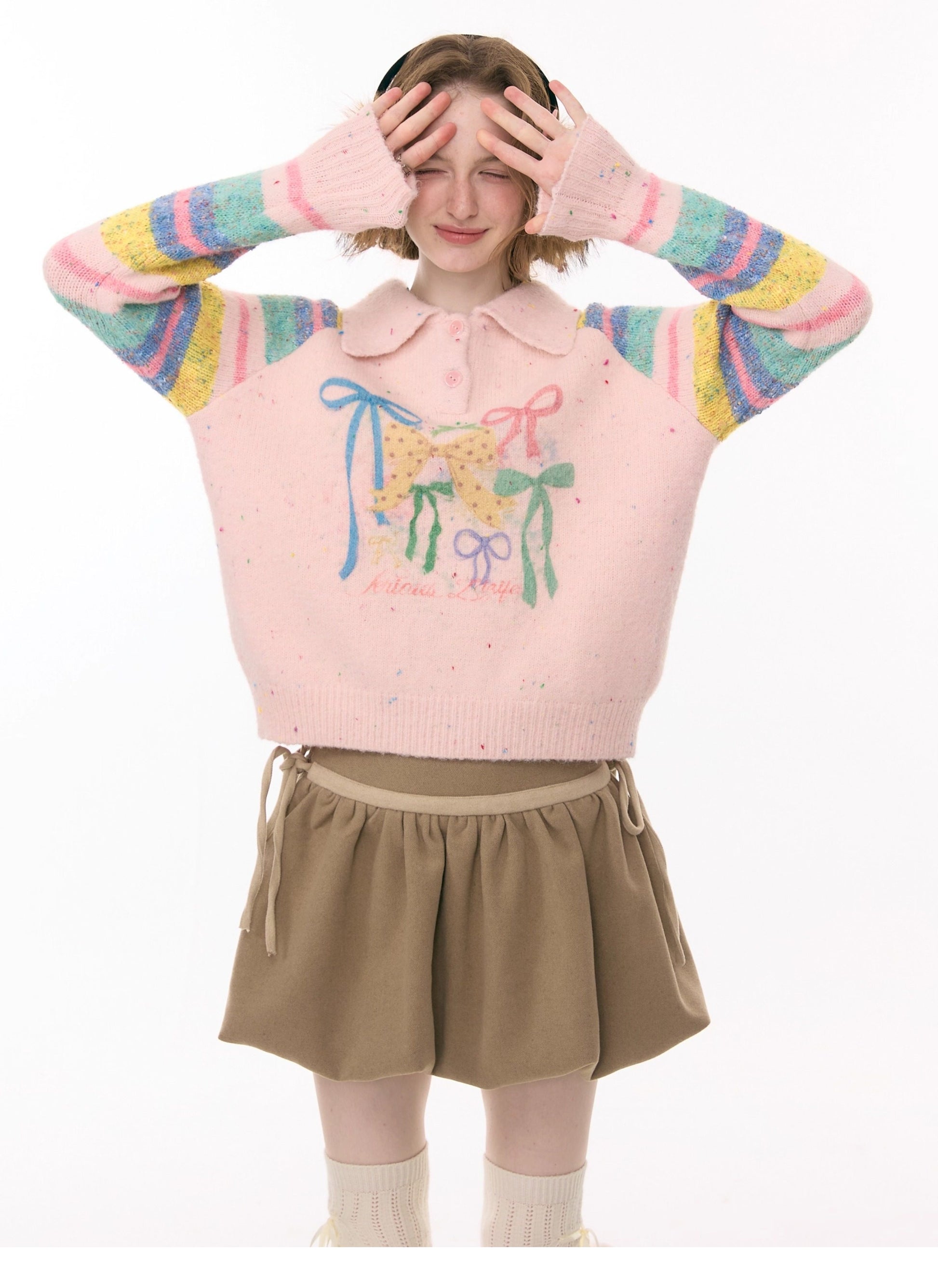 ziziFei - Girly Kei Rainbow Polo Knit Sweater sweater ziziFei
