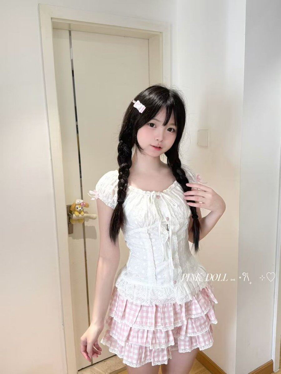 Blurred Bear - Floral Bubble Sleeve Dress Set set Blurred Bear