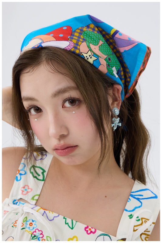 tntntutu - Blue Cartoon Cotton Scarf Kerchief tntntutu