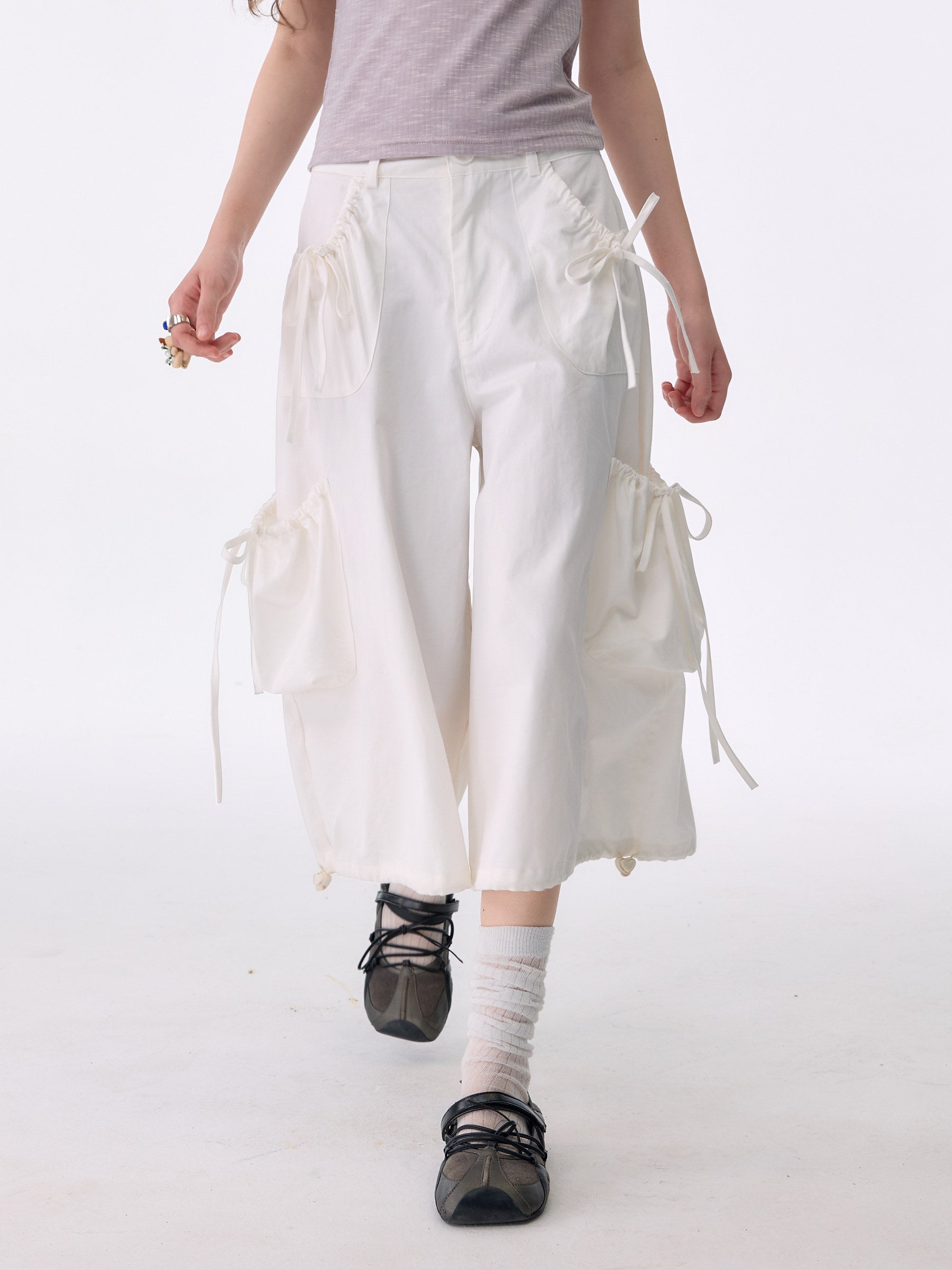 ziziFei - White Pocket Wide Leg Pants pants ziziFei