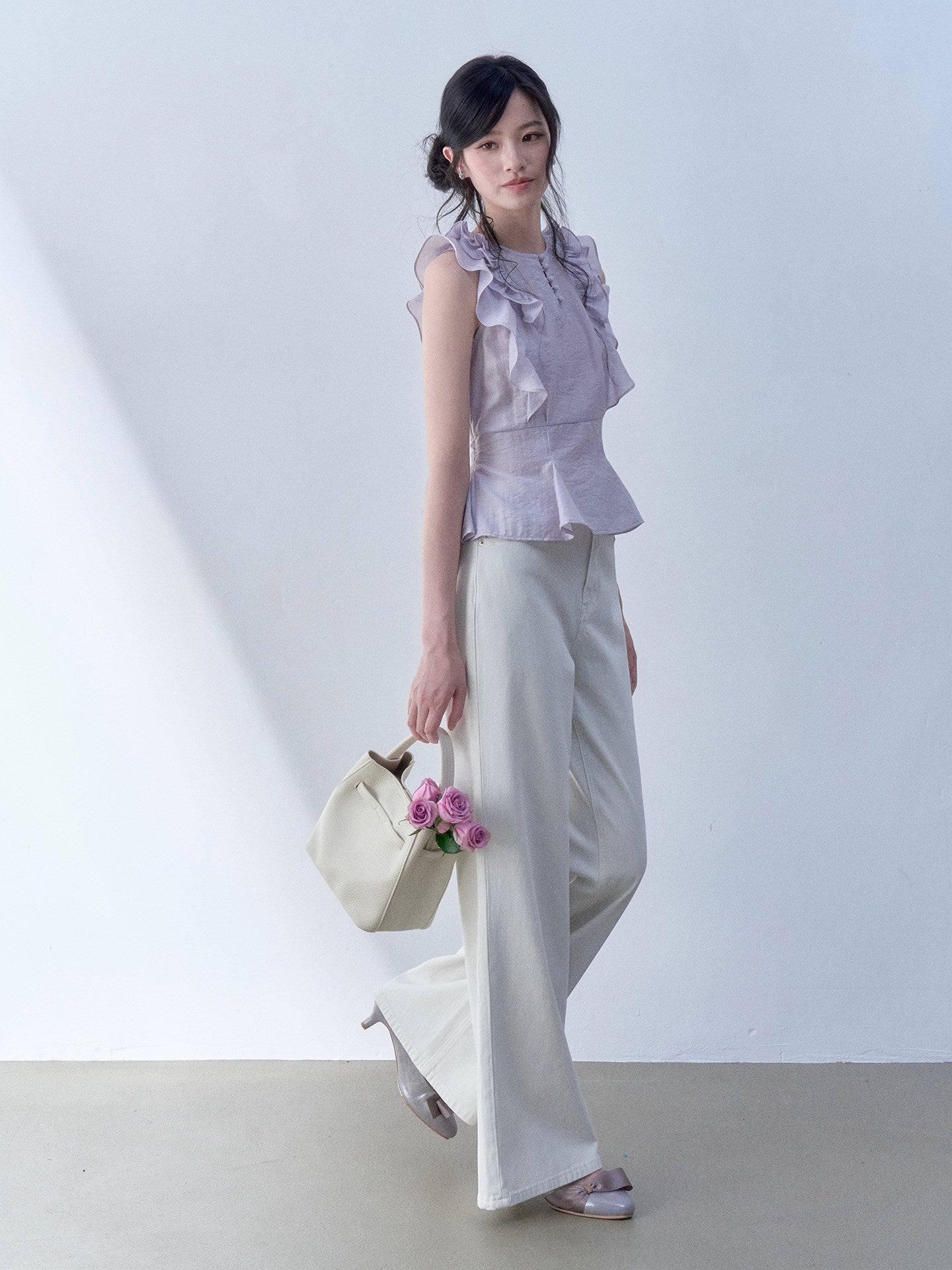SOS SEAMSTRESS - Lilac Ruffle Crop Top shirt SOS SEAMSTRESS