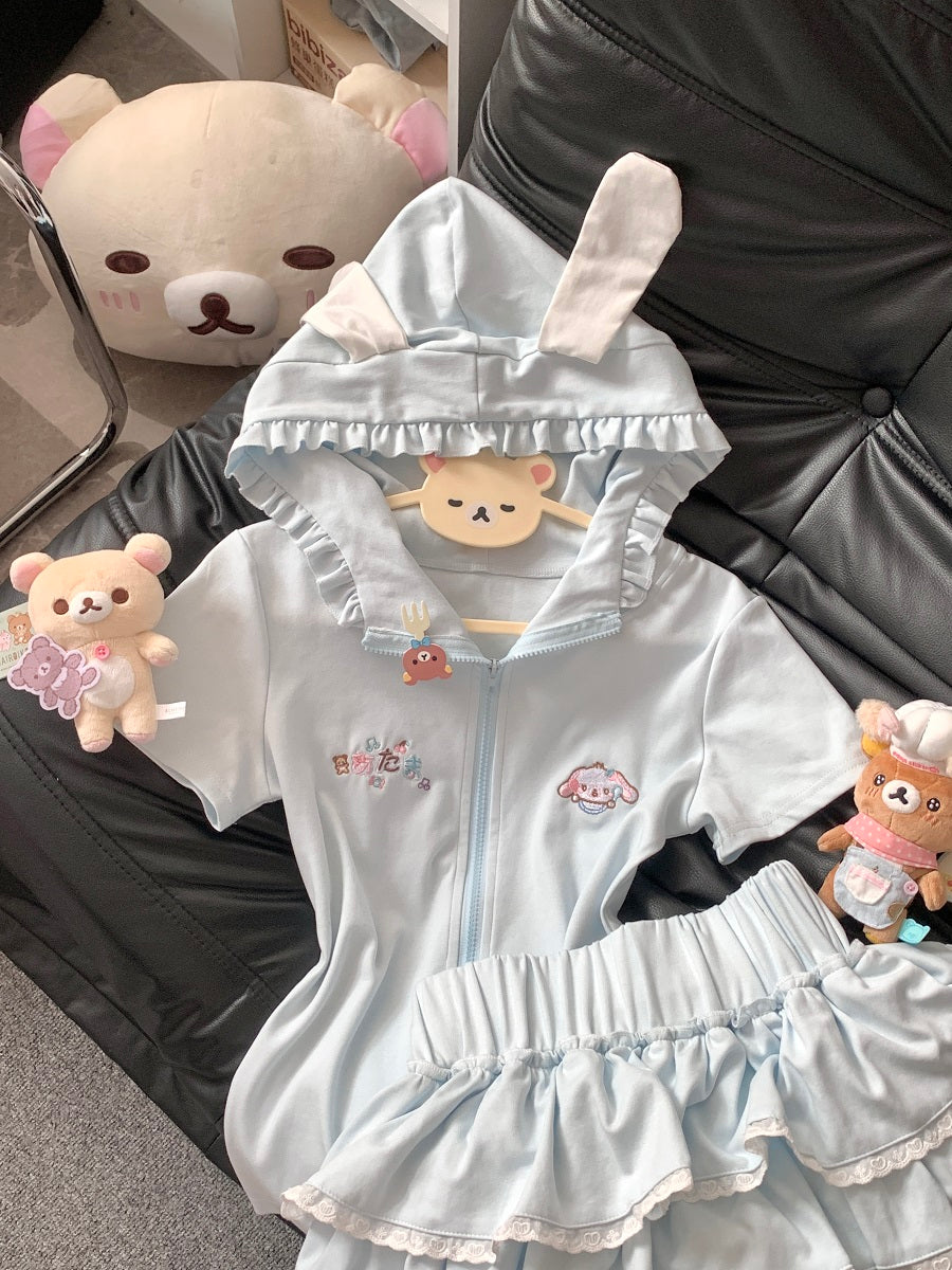Blurred Bear Kawaii - Bunny Tee & Ballet Skirt Set set Blurred Bear Blue Top Only S