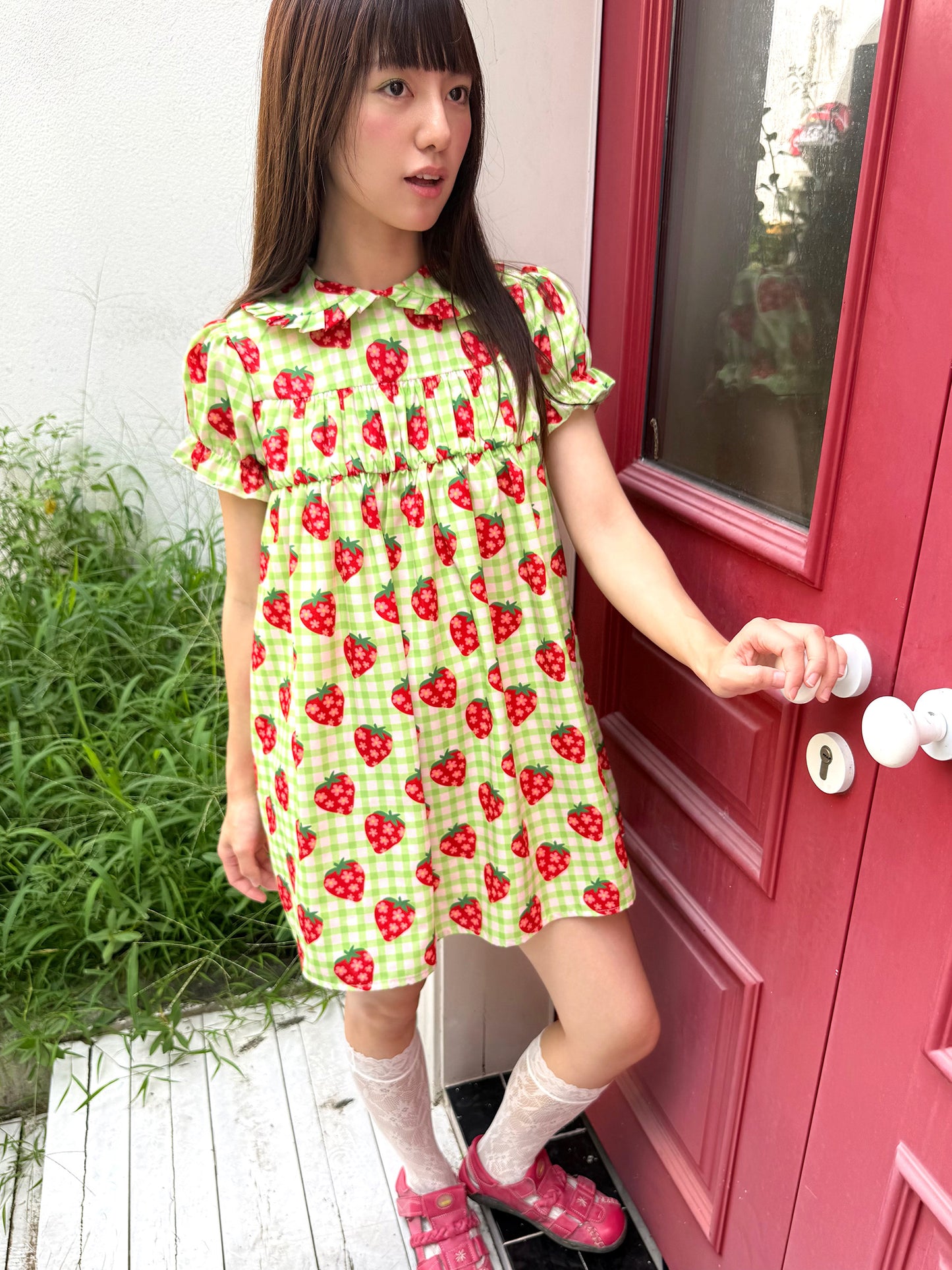 FRUITS - Strawberry Plaid Doll Collar Dress | Kawaii Japanese Girly Dress dress Fruits