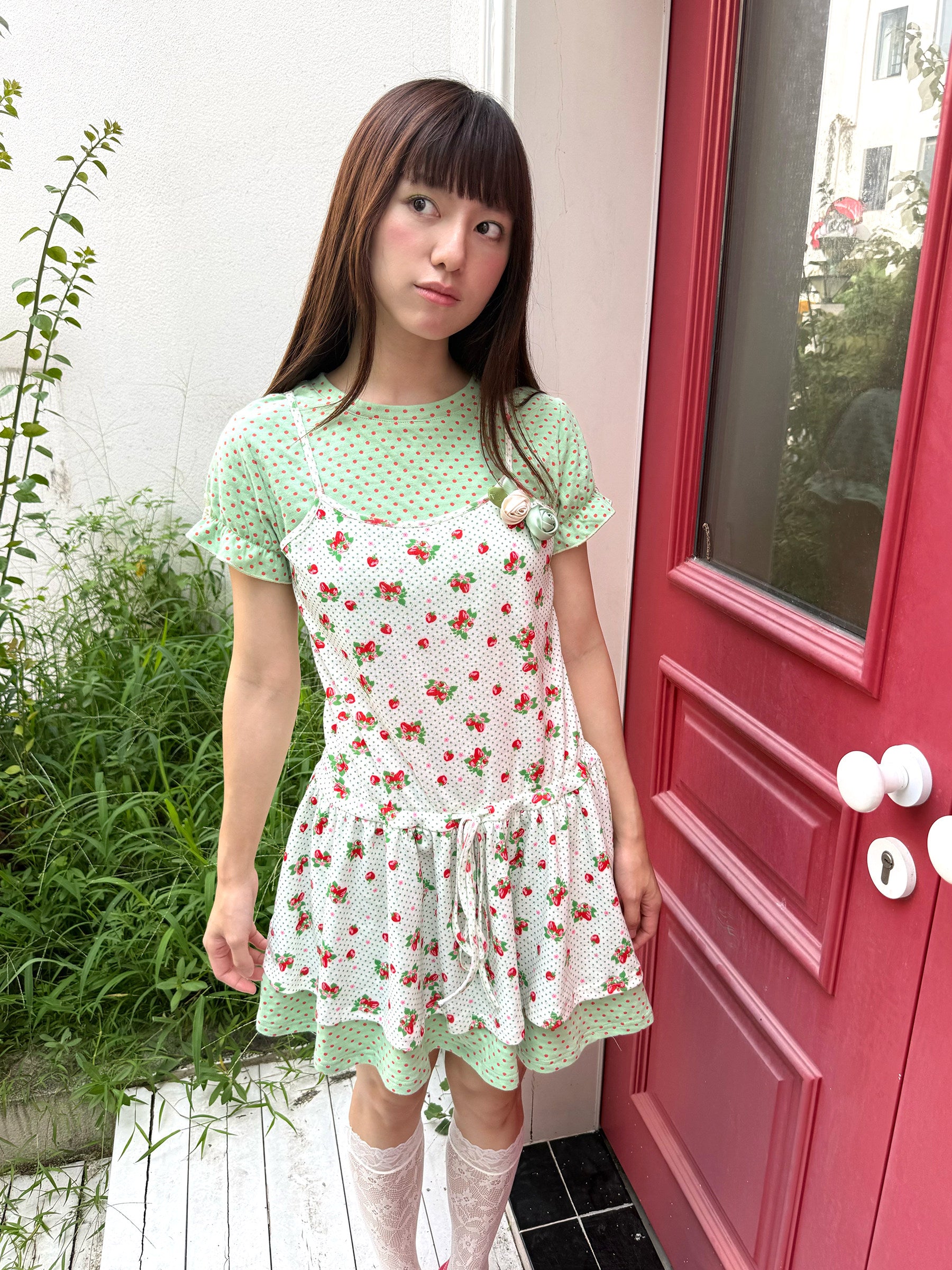 FRUITS - Mint Green Polka Dot Puff Sleeve Dress dress Fruits