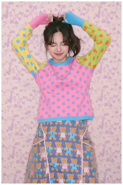 tntntutu - Kawaii Dopamine Polka Dot Knit Sweater sweater tntntutu