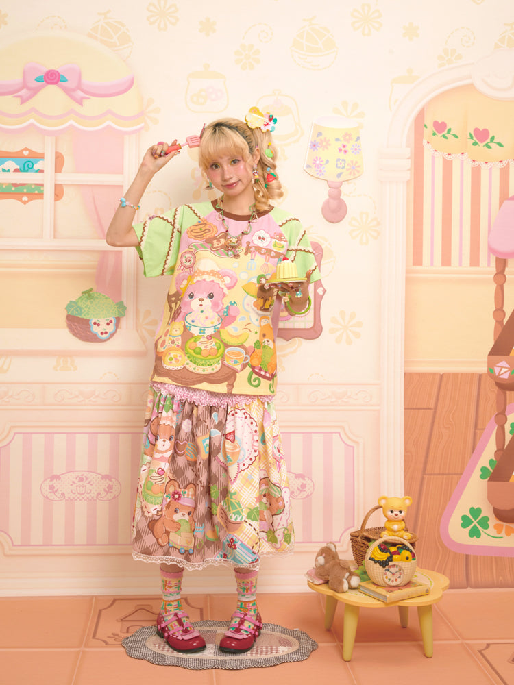 Lutra Jump - Decora Kei Bear Print Patchwork Skirt skirt Lutra Jump