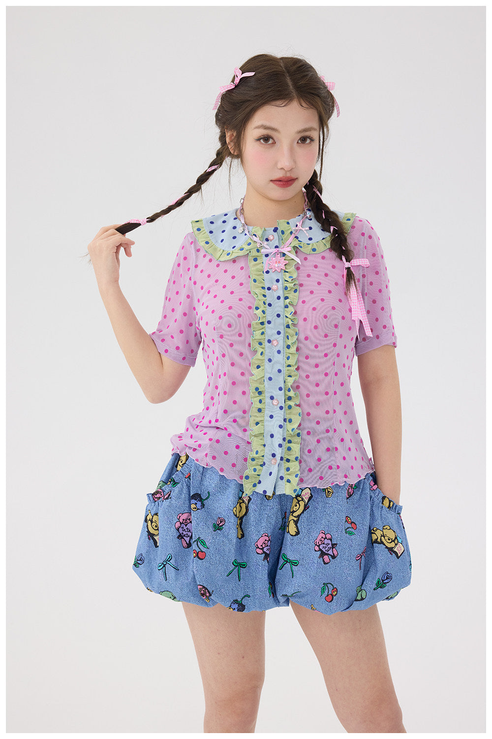 tntntutu - Purple Flocked Dot Blouse blouse tntntutu