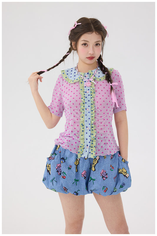 tntntutu - Purple Flocked Dot Blouse blouse tntntutu