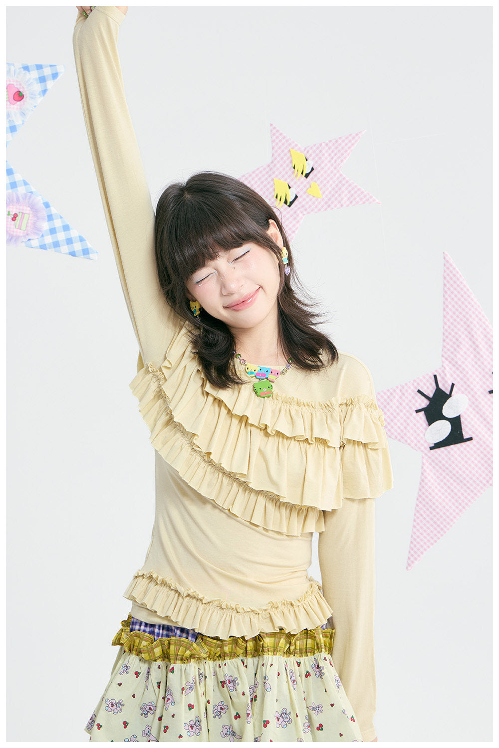 tntntutu - Yellow Ruffle Off-Shoulder Long Sleeve Top shirt tntntutu