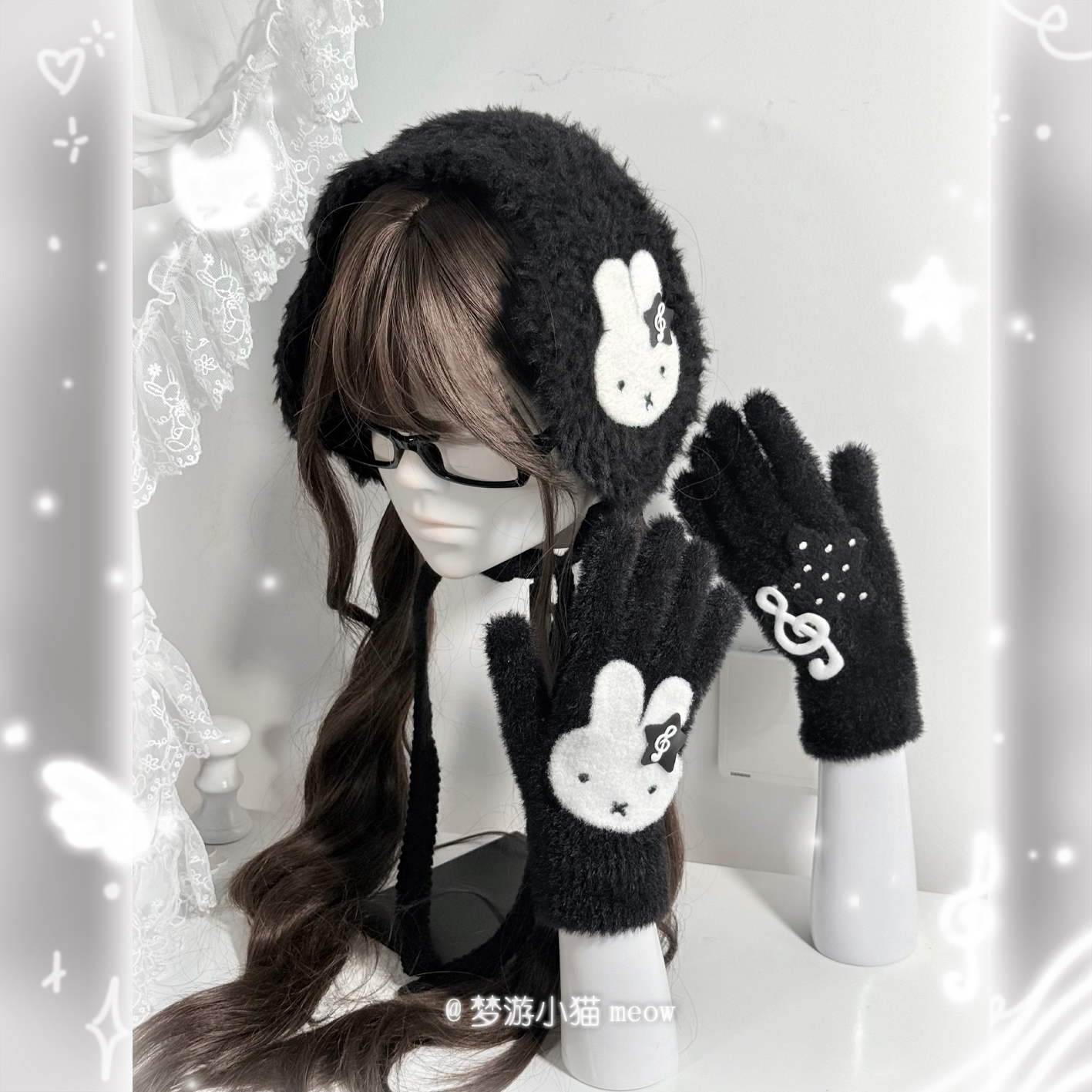 Miffy Rabbit Kawaii Plush Winter Gloves | Cute Character Finger Gloves