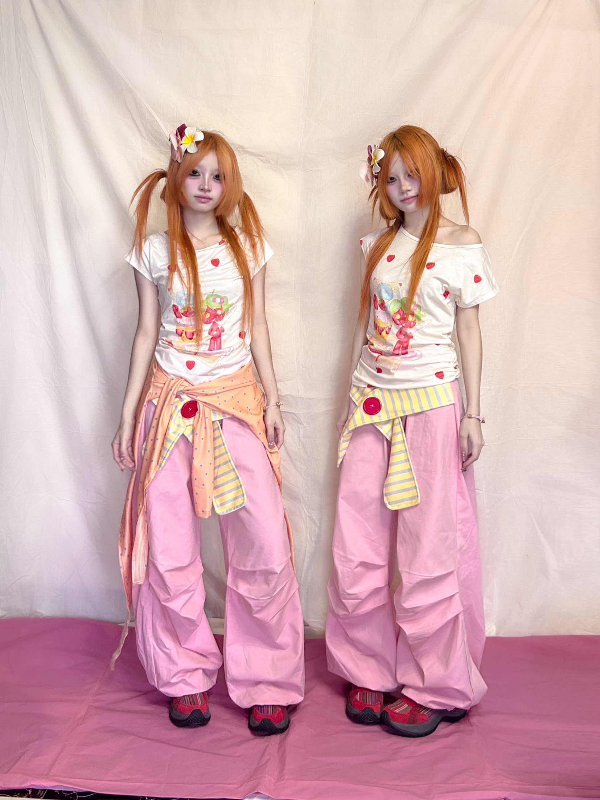 YJM with biubiu Striped Pants | Waistband Baggy Pants – Harajuku Y2K Wide Leg Trousers pants YJM with biubiu