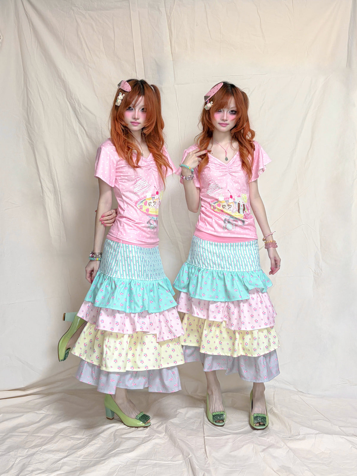YJM with biubiu - Romantic Floral Layered Asymmetrical Skirt skirt YJM with biubiu