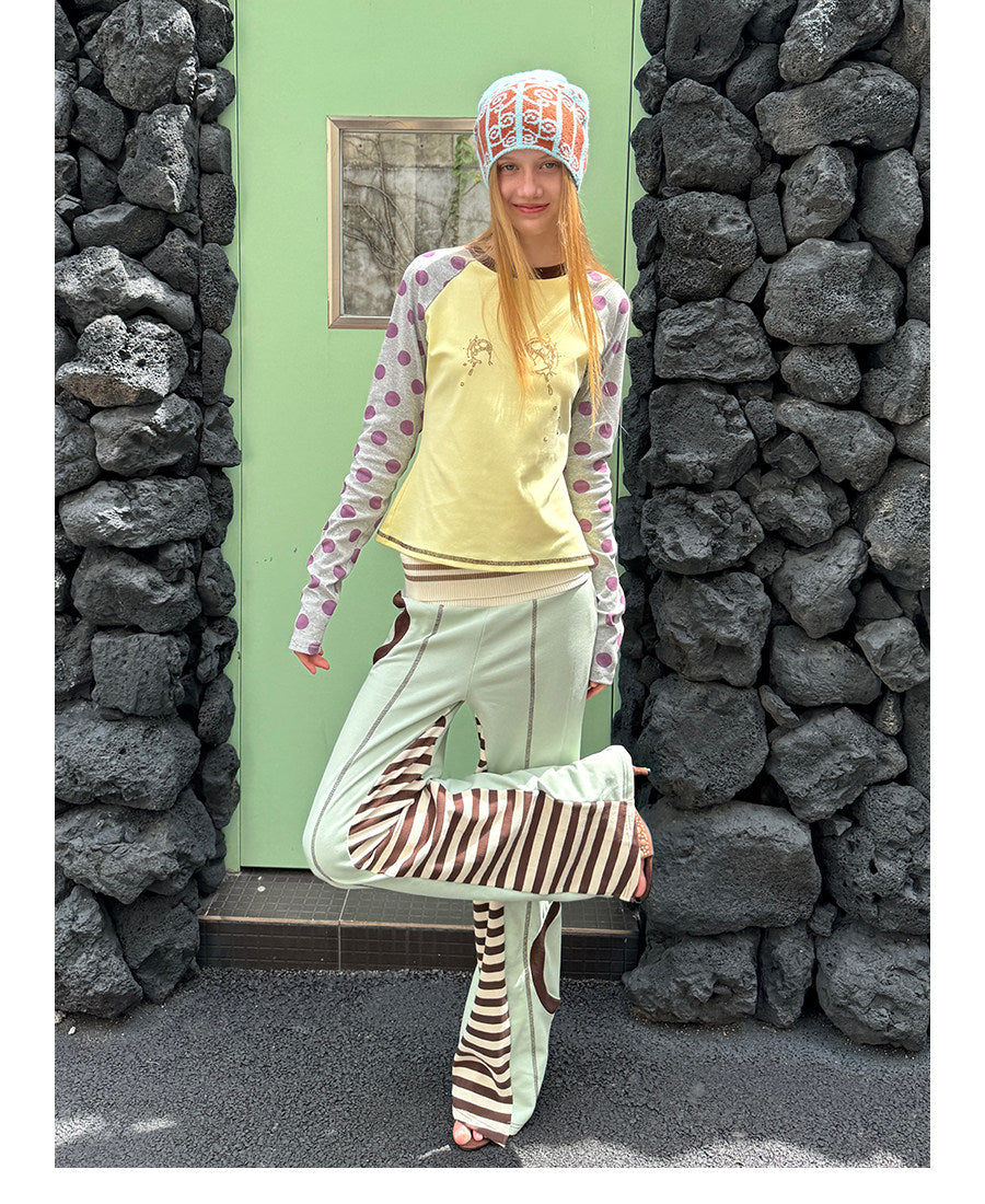 UnsocialNight - Green Brown Patchwork Flare Pants pants UnsocialNight