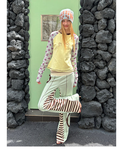 UnsocialNight - Green Brown Patchwork Flare Pants pants UnsocialNight