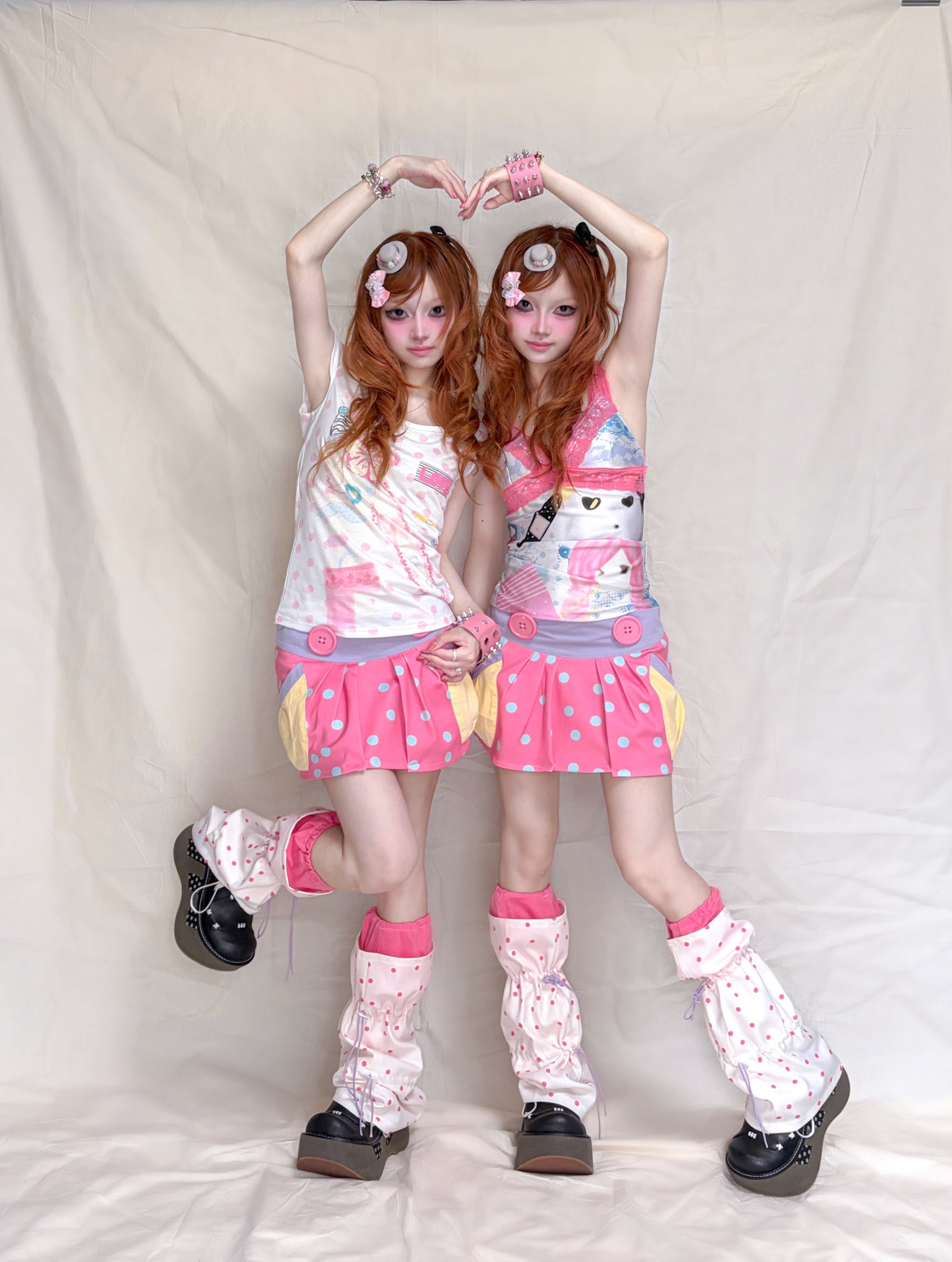 YJM with biubiu - Pink Polka Low Waist Skirt skirt YJM with biubiu