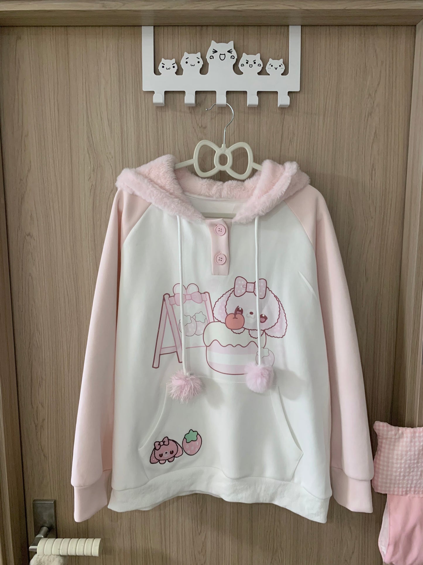 Blurred Bear - Kawaii Colorblock Fleece Hoodie Skirt Set set Blurred Bear