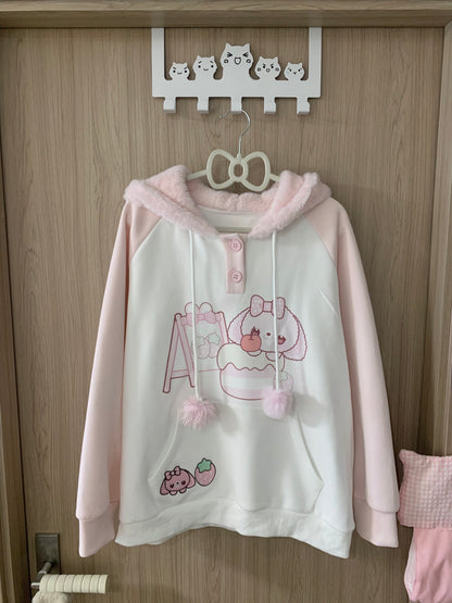 Blurred Bear - Kawaii Colorblock Fleece Hoodie Skirt Set set Blurred Bear