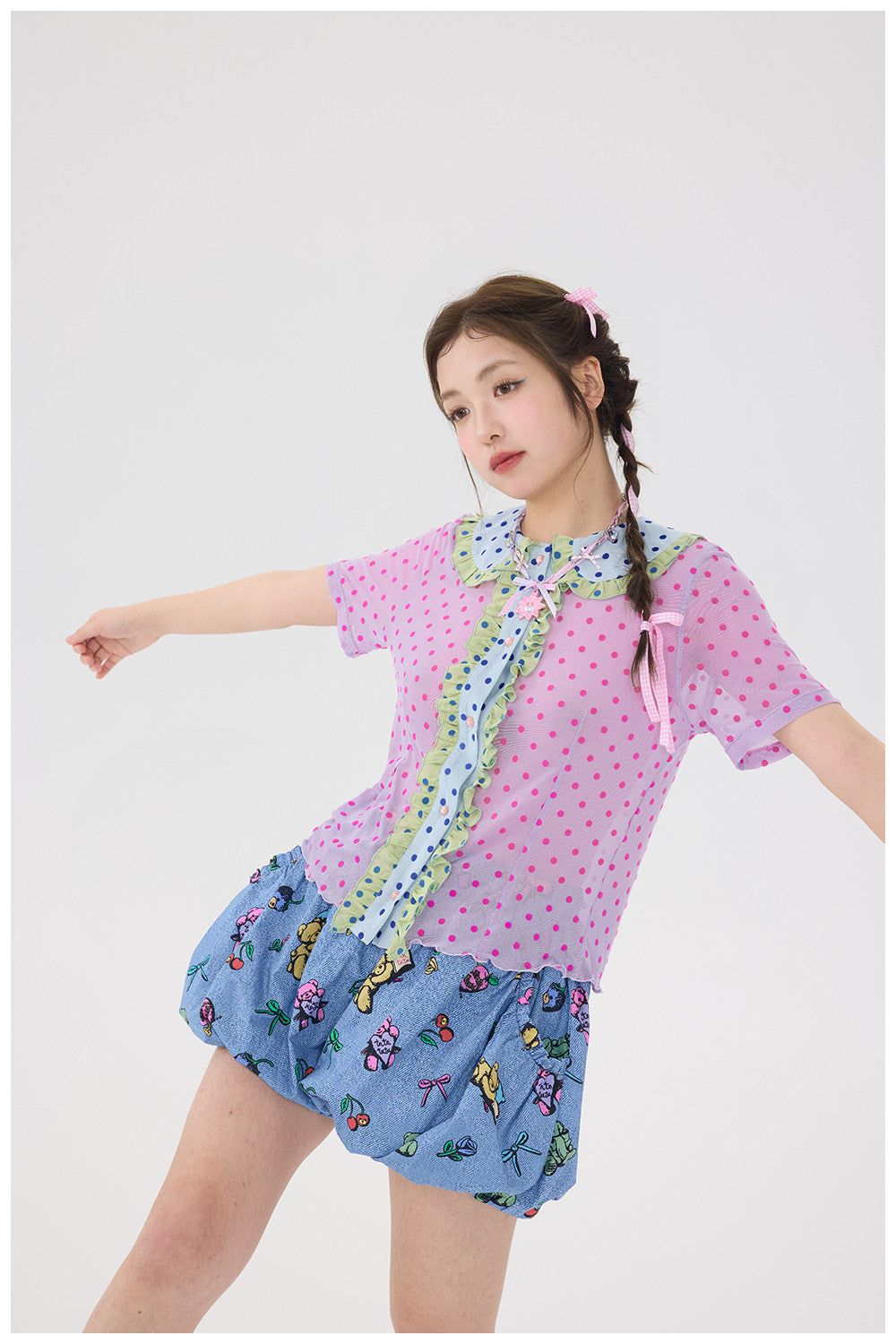 tntntutu - Purple Flocked Dot Blouse blouse tntntutu