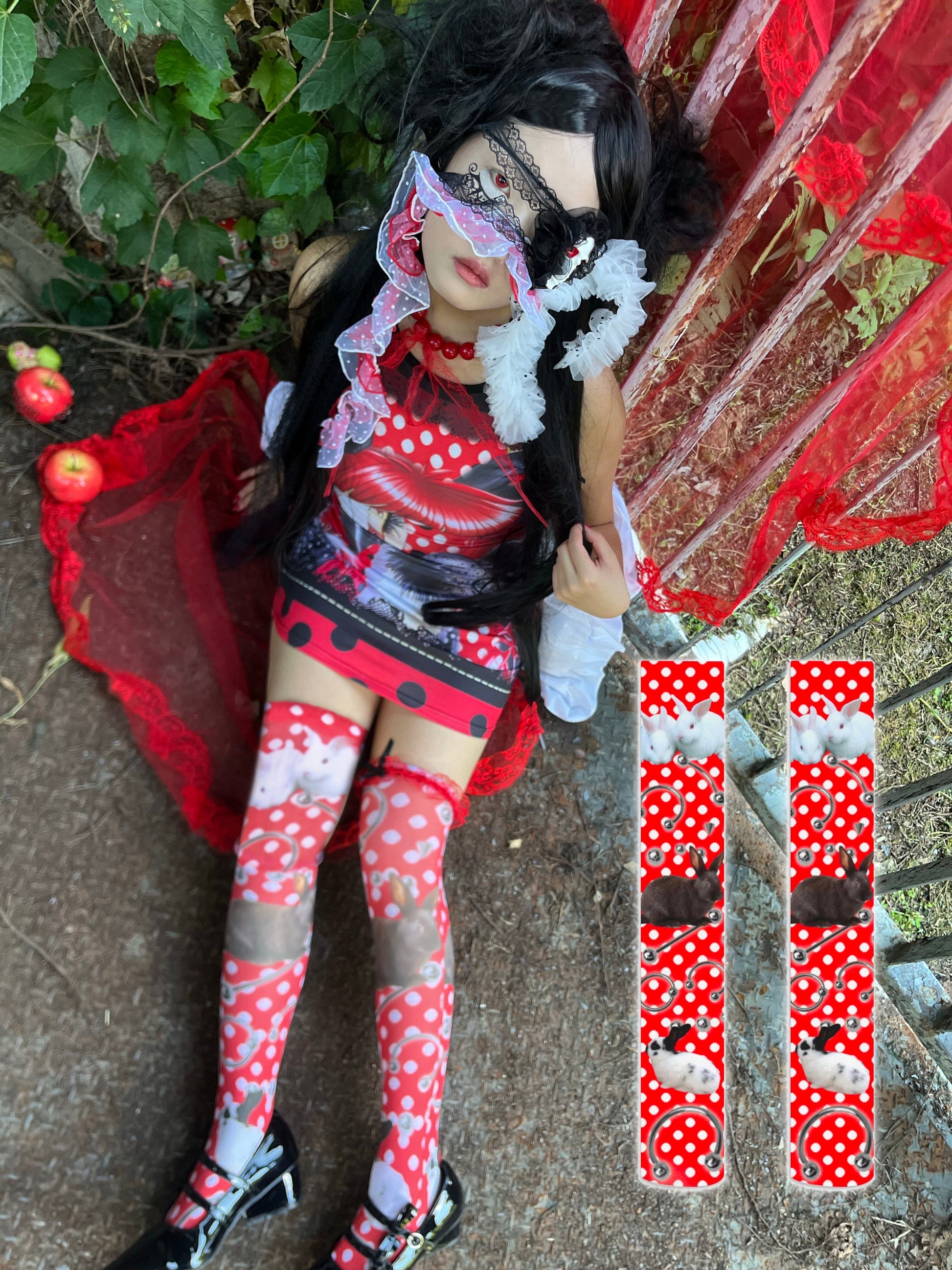 ki00bi00 - Red Polka Dot Thigh Socks socks ki00bi00