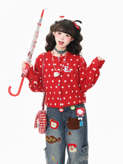 Kawaii Polka Dot Knit Cardigan Sweater cardigan Languid Park