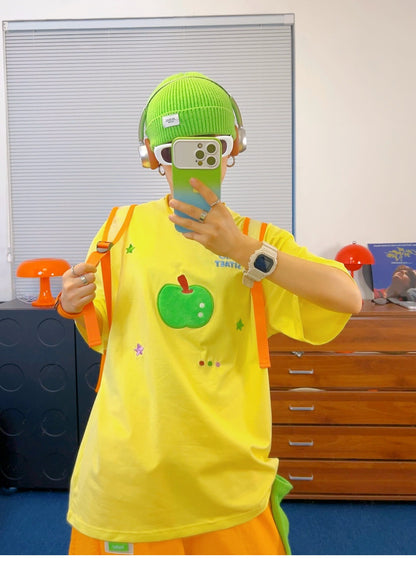 KURIOSITAET - Yellow Star Apple Embroidered T-Shirt