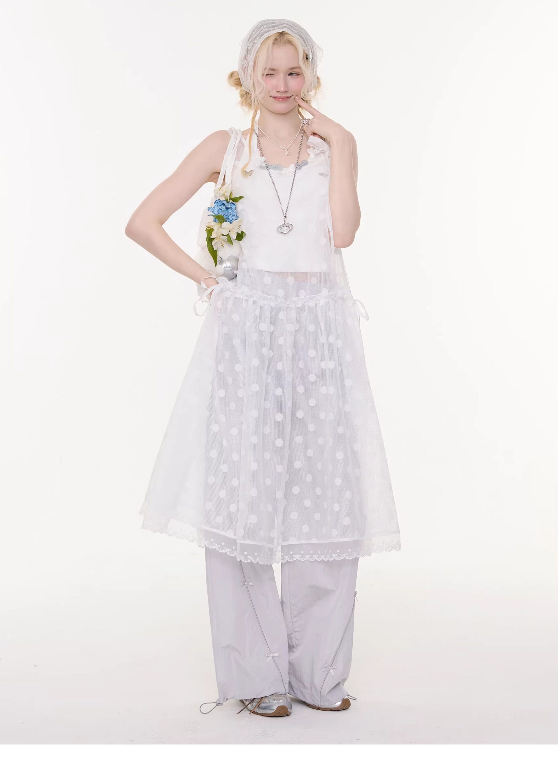 ziziFei - White Polka Dot Mesh Dress overskirt ziziFei