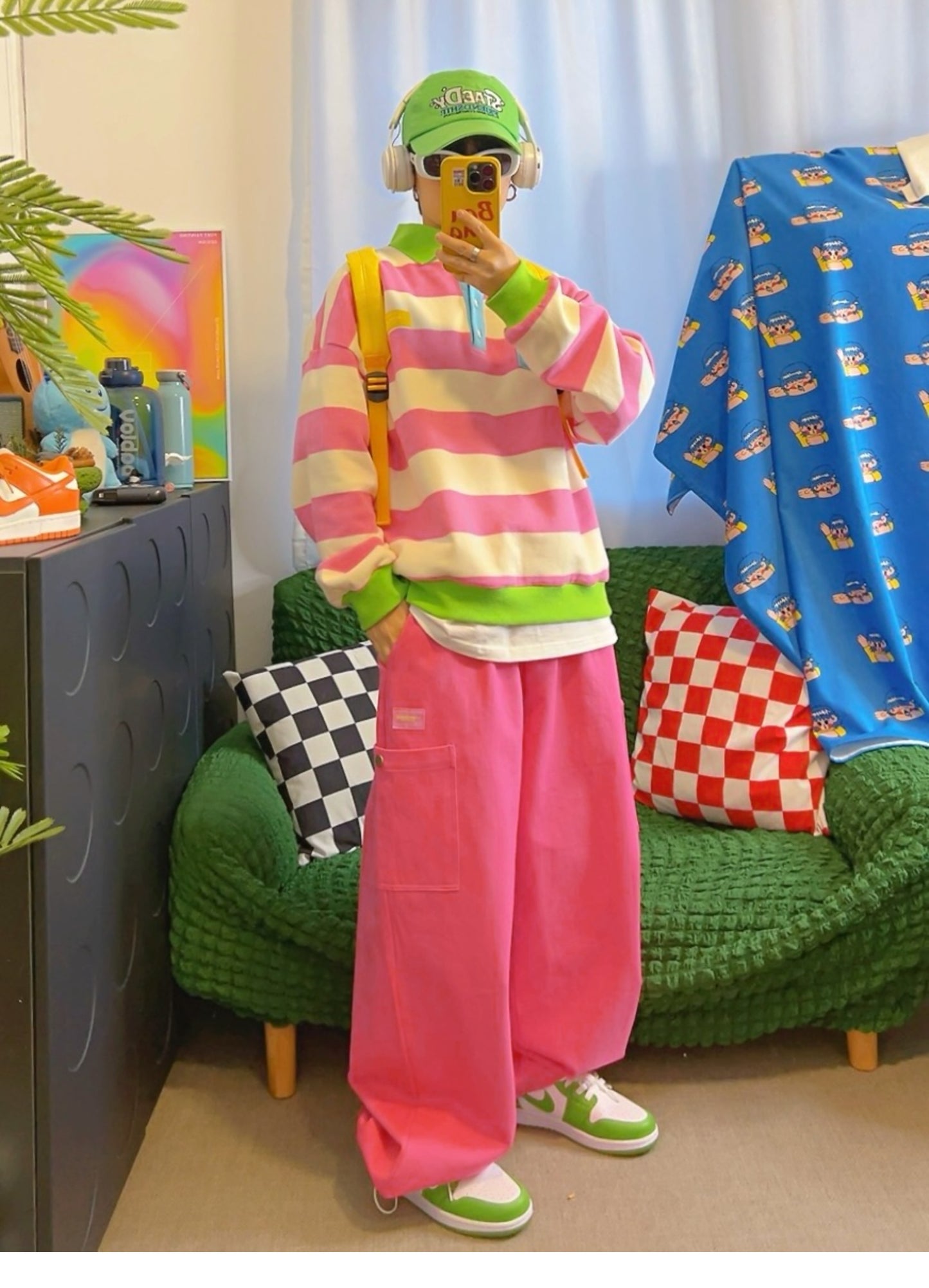KURIOSITAET - Decora Kei Pink Striped Polo Sweatshirt sweatshirt KURIOSITAET