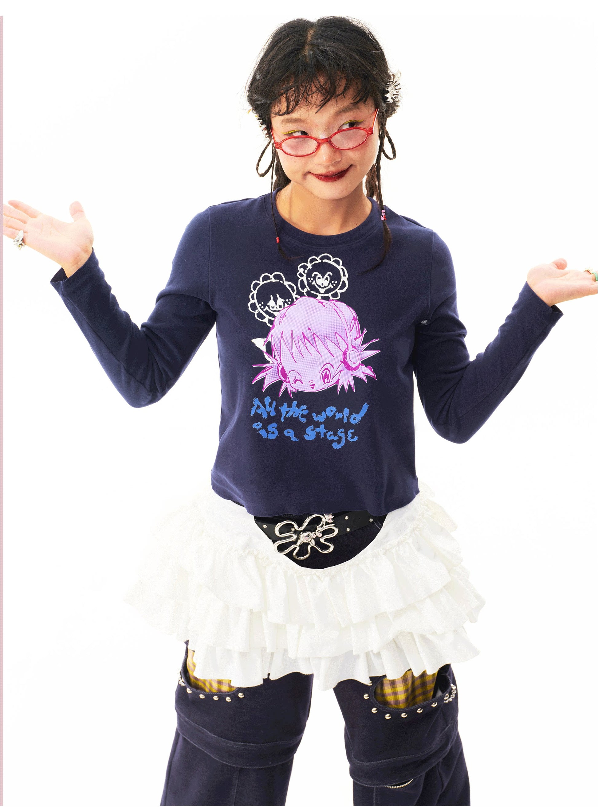 sillysis - Navy Girl Print Top shirt sillysis