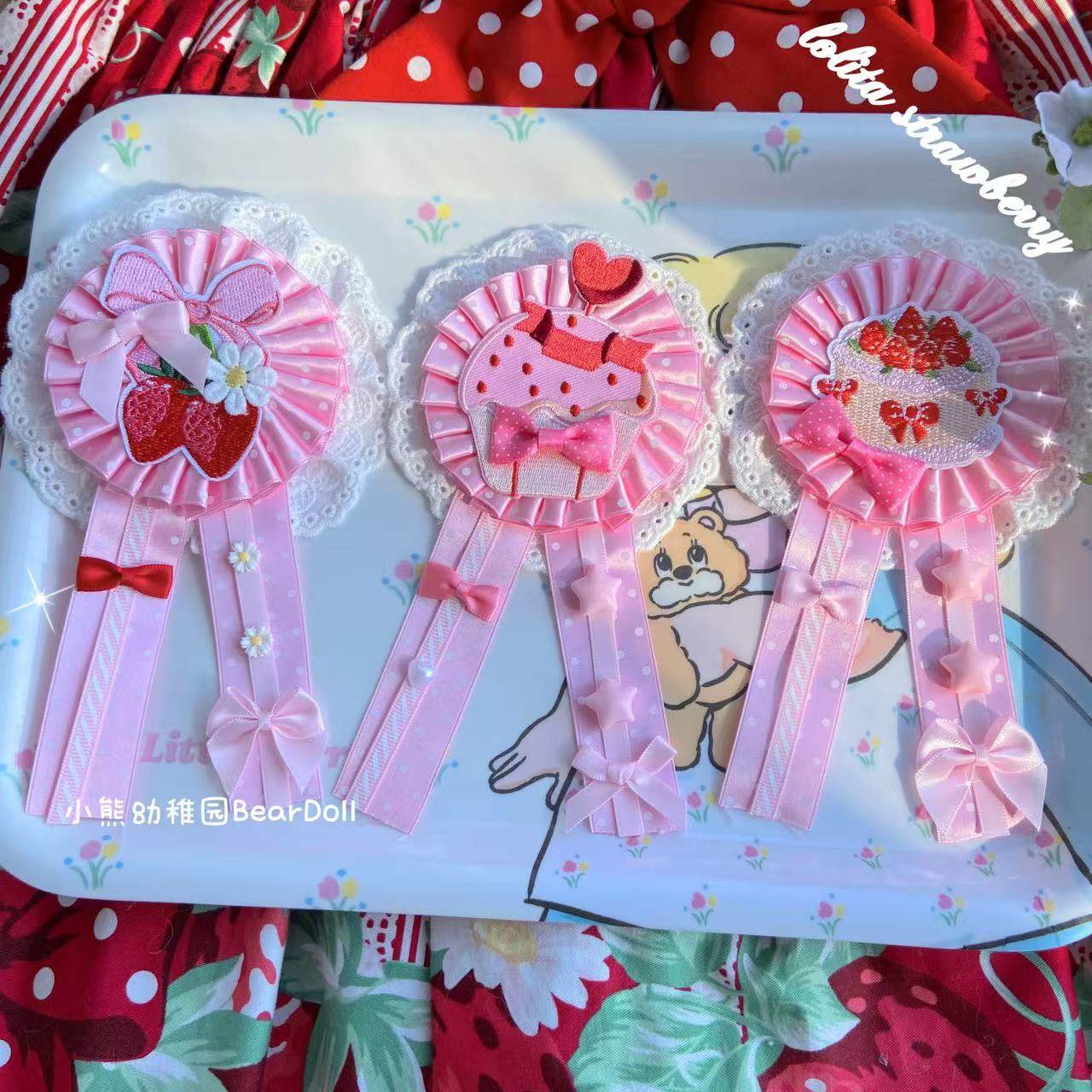 Bear Doll - Kawaii Strawberry Cherry Pin hair clip Bear Doll