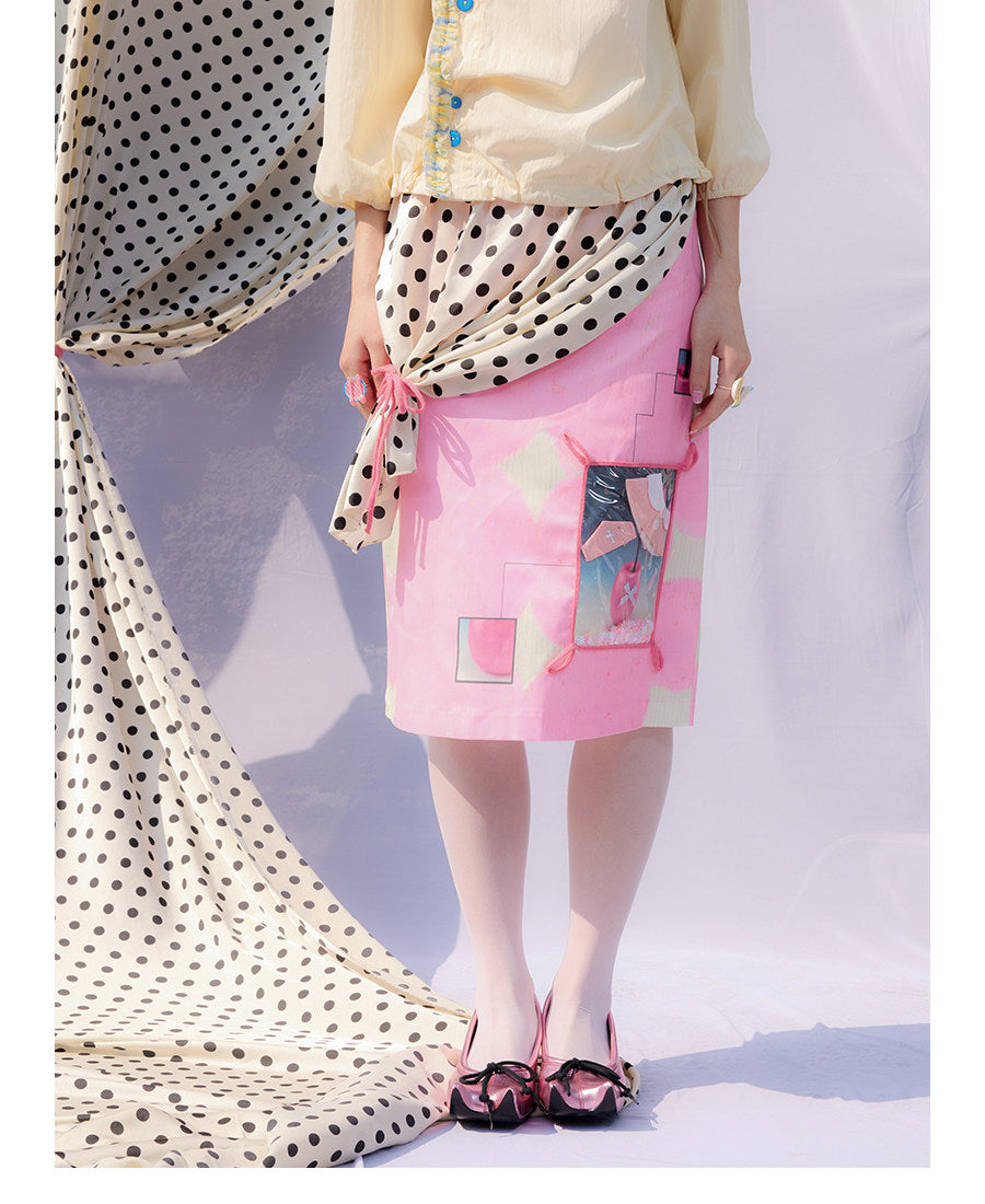 UnsocialNight - Pink Itabag Print Midi Skirt skirt UnsocialNight