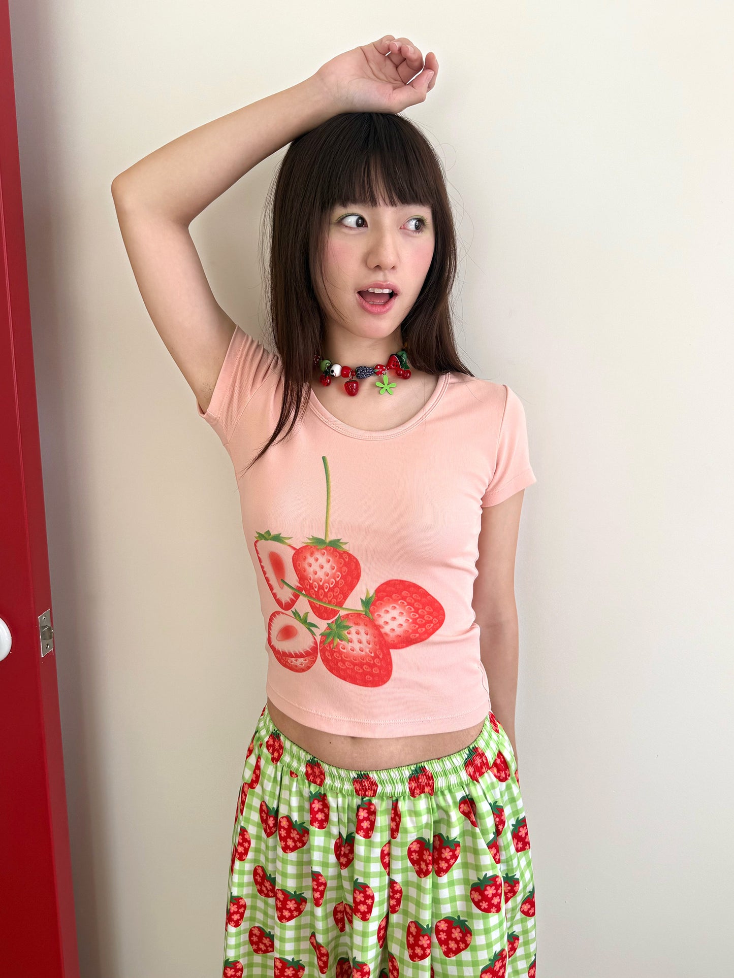 FRUITS - Strawberry Print Fitted T-Shirt | Kawaii Japanese Style Cute Top tshirt Fruits