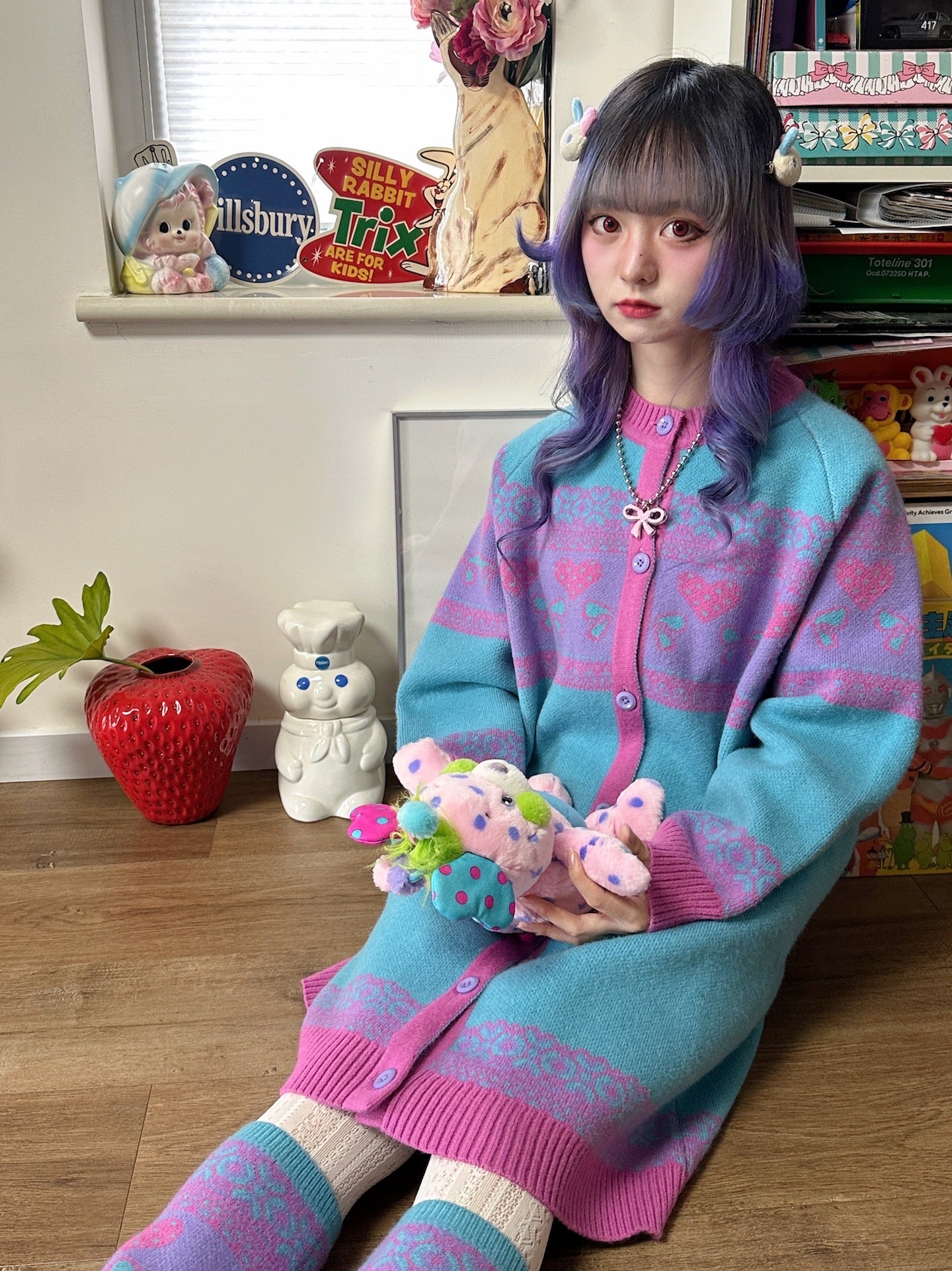 Decora Kei Dopamine Knit Cardigan Oversized Cozy - bunnybunnygun